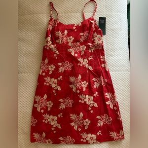 Red and White Floral Sundress Lightweight Small Back Opening Spaghetti Strap